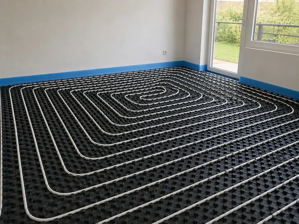 Installation av golvvärme med slingor i noppskiva